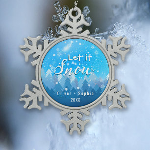Ornement Flocon De Neige Laisser la neige bleu cristal