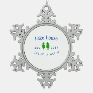 Ornement Flocon De Neige Lake house et. Date année coordonnées personnalisé