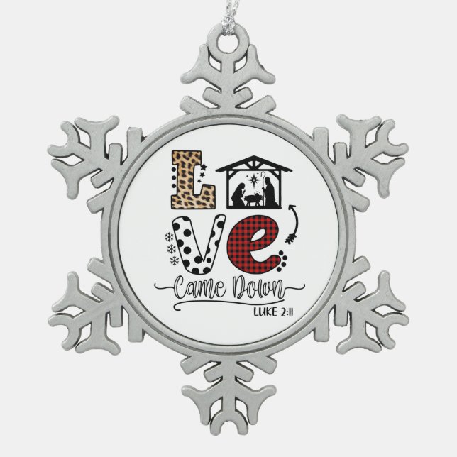 Ornement Flocon De Neige L'amour cadeau de Noël est tombé (Devant)