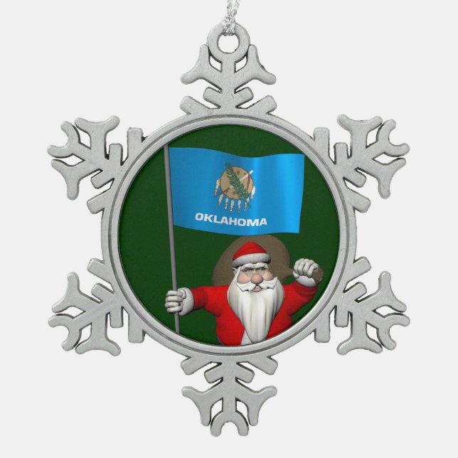 Ornement Flocon De Neige Le Père Noël Avec L'Ensigne D'Oklahoma (Devant)