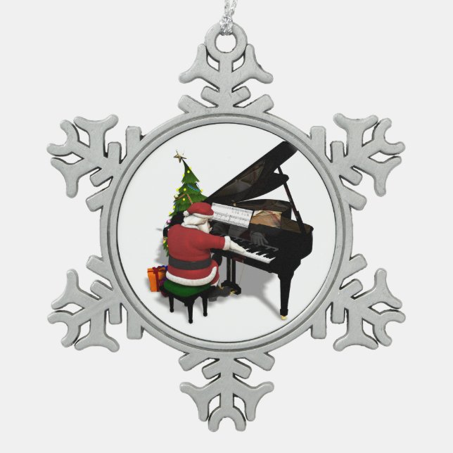 Ornement Flocon De Neige Le Père Noël Jouer Piano (Devant)