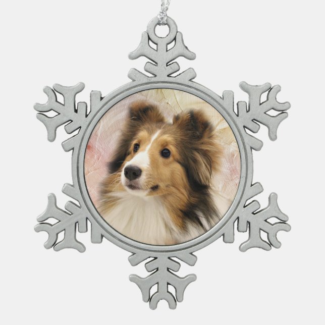 Ornement Flocon De Neige Le sable Sheltie font face (Devant)