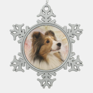 Ornement Flocon De Neige Le sable Sheltie font face