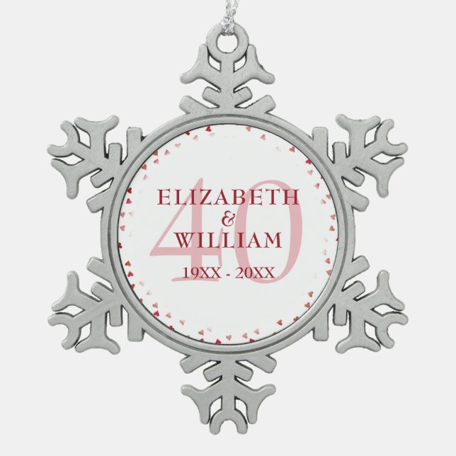 Ornement Flocon De Neige Les Coeurs de rubis du 40e anniversaire (Devant)
