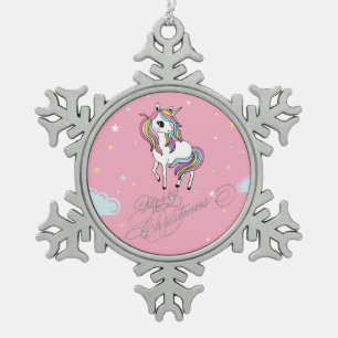 Ornement Flocon De Neige Licorne Magique, Étoiles, Joyeux Noël