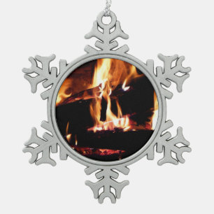 Ornement Flocon De Neige Logs dans la cheminée Photographie de feu chaud