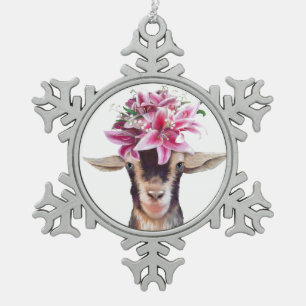 Ornement Flocon De Neige L'ornement de Noël d'hiver Lily la chèvre