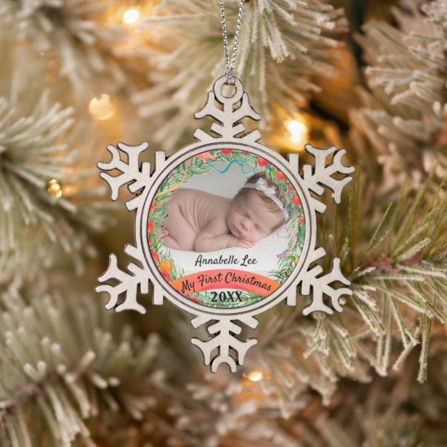 Ornement Flocon De Neige Ma première photo de bébé de Noël (Arbre)
