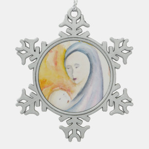 Ornement Flocon De Neige Madone et Enfant Moderne Noël Religieux