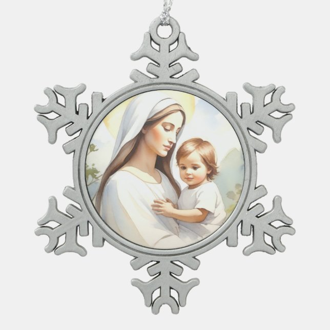 Ornement Flocon De Neige Madonna avec l'enfant Jésus (Devant)