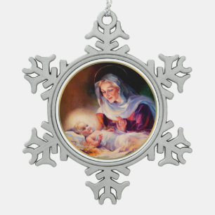 Ornement Flocon De Neige Madonna et Child. Noël