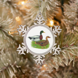 Ornement Flocon De Neige Mallard Drake et Duck