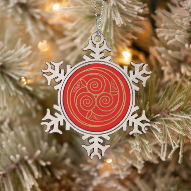 Ornement Flocon De Neige Mandala celtique rouge et or (Arbre)