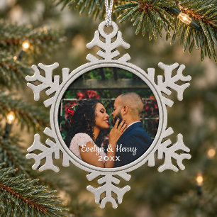 Ornement Flocon De Neige Mariage simplement élégant photo monogramme script
