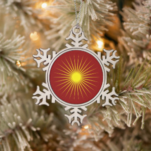 Ornement Flocon De Neige Marque d'étoile brillante jaune rouge de Noël