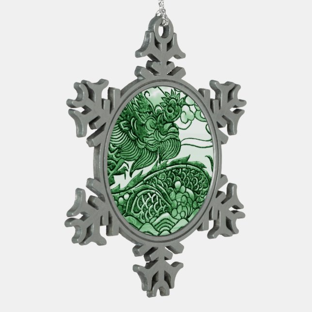 Ornement Flocon De Neige Médaillon de dragon vert de jade (Gauche)