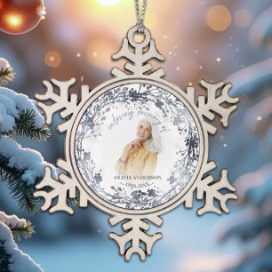 Ornement Flocon De Neige Mémoire d'amour Mémorial photo Silver Foil