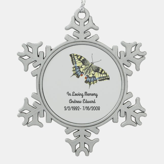 Ornement Flocon De Neige Mémorial aux papillons personnalisés (Devant)