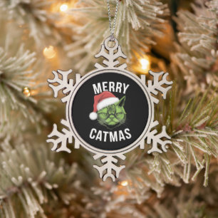 Ornement Flocon De Neige Merry Catmas Funny Amoureux de les chats Noël