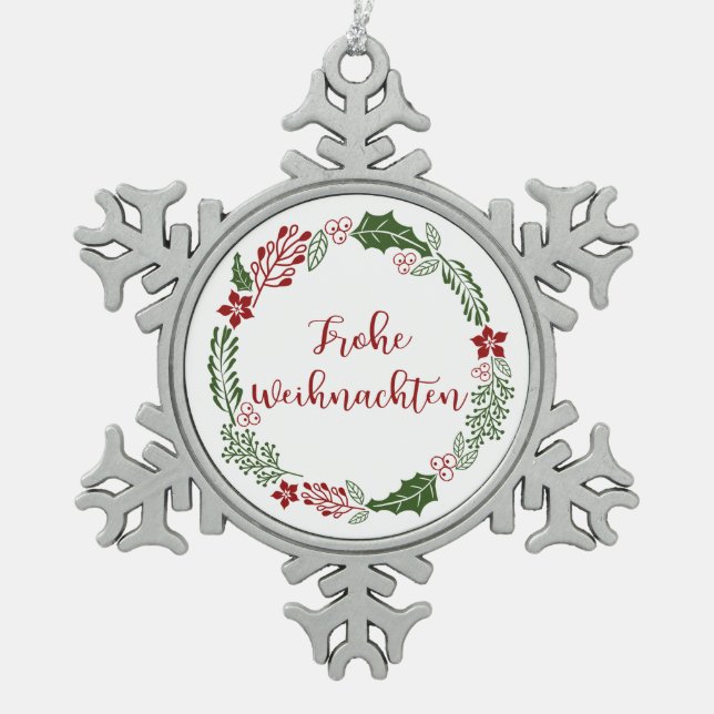 Ornement Flocon De Neige Merry Christmas Wreath allemand, Frohe Weihnachten (Devant)