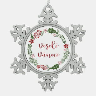 Ornement Flocon De Neige Merry Christmas Wreath tchèque, Veselé vánoce