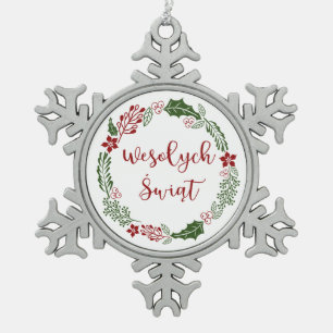 Ornement Flocon De Neige Merry Christmas Wreath, Wesołych świąt polonais