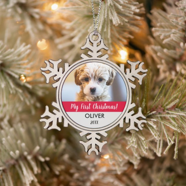 Ornement Flocon De Neige Mignonne Pet photo keepsaké Puppy premier noël (Arbre)