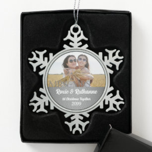 Ornement Flocon De Neige Mme et Mme Silver Damask 1er Noël