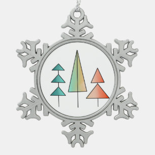 Ornement Flocon De Neige moderne arc-en-ciel arbres roses sarcelle simple m