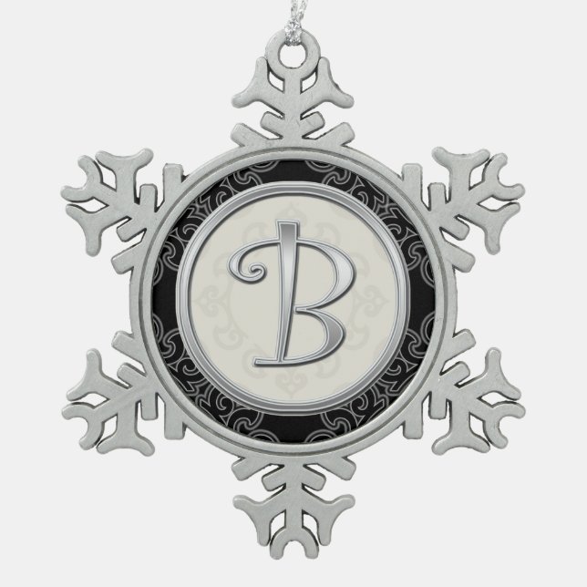 Ornement Flocon De Neige Monogramme d'argent élégant B Noël (Devant)