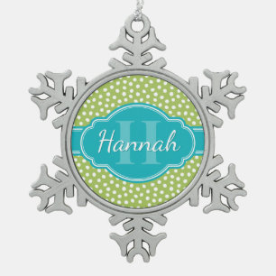 Ornement Flocon De Neige Monogramme Turquoise de Motif blanc vert