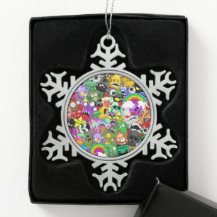 Ornement Flocon De Neige Monstres caractères mignons Motif d'Halloween