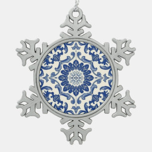Ornement Flocon De Neige Mosaïque vintage azulejo bleu et blanc en gros