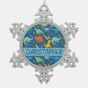 Ornement Flocon De Neige Motif coloré de dinosaure à personnaliser