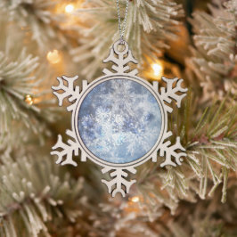 Ornement Flocon De Neige Motif de Noël bleu texturé de glace et de neige