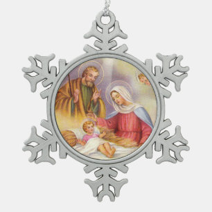 Ornement Flocon De Neige Nativité sainte Jésus Mary Joseph de famille de