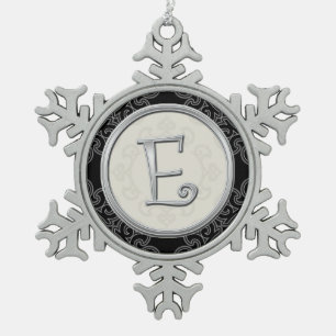 Ornement Flocon De Neige Noël argenté élégant du monogramme E