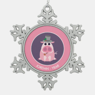 Ornement Flocon De Neige Noël circonspect le porc