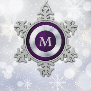 Ornement Flocon De Neige Noël de Monogramme d'argent violet
