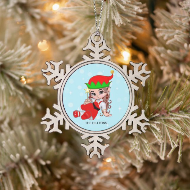 Ornement Flocon De Neige Noël Fée Elfe tenant une étoile (Arbre)