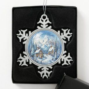 Ornement Flocon De Neige Noël Journal d'hiver Pays Cabine