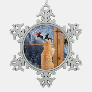 Ornement Flocon De Neige Noël rouge orange de point de chat tigré