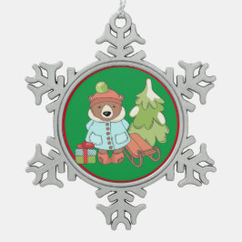 Ornement Flocon De Neige Noël Teddy Bear Couple avec cadeau