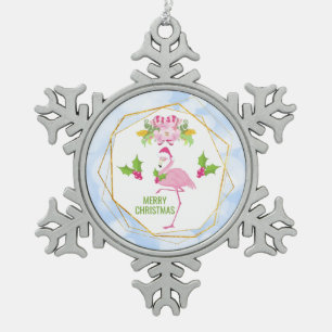Ornement Flocon De Neige Noël tropical Flamant rose rose