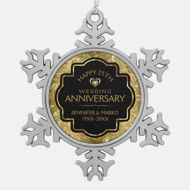 Ornement Flocon De Neige Noir d'or 50e anniversaire Mariage (Devant)