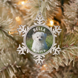 Ornement Flocon De Neige Nom du chien Année Empreintes de pattes Photo pers