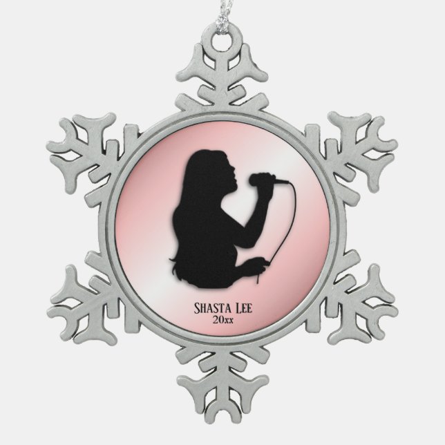 Ornement Flocon De Neige Nom personnel et date roses de chanteuse (Devant)