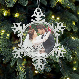 Ornement Flocon De Neige Notre première photo de Mariage de Noël