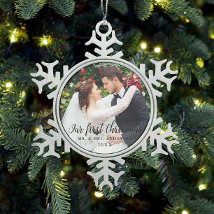 Ornement Flocon De Neige Notre première photo de Mariage de Noël