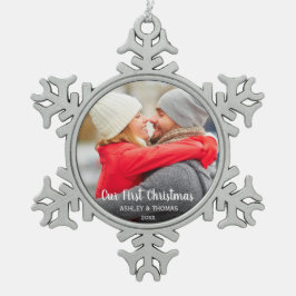 Ornement Flocon De Neige Notre première photo SF moderne de couples de Noël